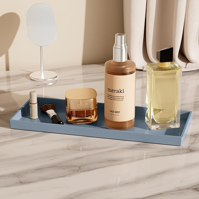 Mriluvy Vanity and Bathroom Tray, 15" ABS Countertop Organizer,Waterproof Vanity Tray for Toilet Tank,Perfume,Soap,Keys,Bathroom Accessories,Kitchen and Bath Trays,Non Slip Small Trays,Gray,2 Pack