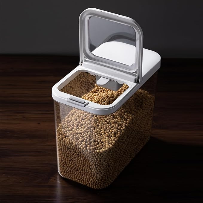 LivLab Mker 20-25 lbs Rice Dispenser with measuring spoon - 11.4Qt/12L Large Airtight Food Storage Rice Container for Cereal, Flour - BPA-Free PET, Slim Space-Saving