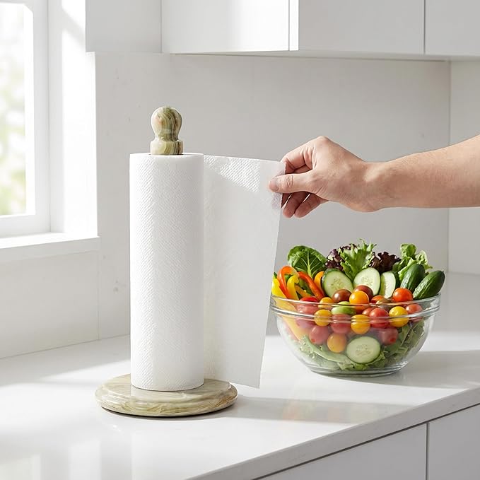 RADICALn Marble Paper Towel Holder Countertop 12.5" Inch Green Onyx Handmade Toilet Paper Towels Stand for Bathroom Counter, Hand Papertowel Holders for Home and Kitchen Décor