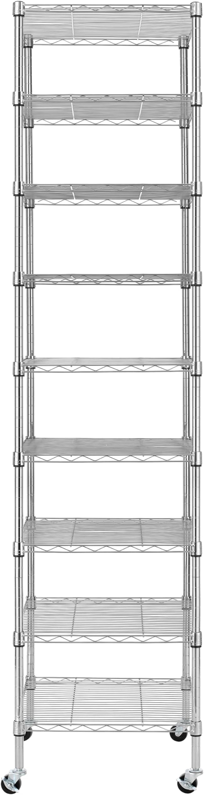 Finnhomy Heavy Duty 9 Tier Wire Shelving with Wheels 18x18x79-inches 9 Shelves Metal Storage Rack Thicken Steel Tube, Pantry Shelves for Storage, Adjustable Shelving Unit, NSF Certified, Chrome