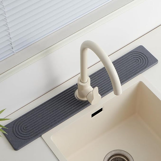 Stone Faucet Mat for Kitchen Sink，Super Absorbent Diatomite Fast Drying Stone and Bathroom Stone Tray for Counter Quick Drying Splash Guard,Prevents Moisture Buildup Sink(Dark Grey,23.6" x 3.9")
