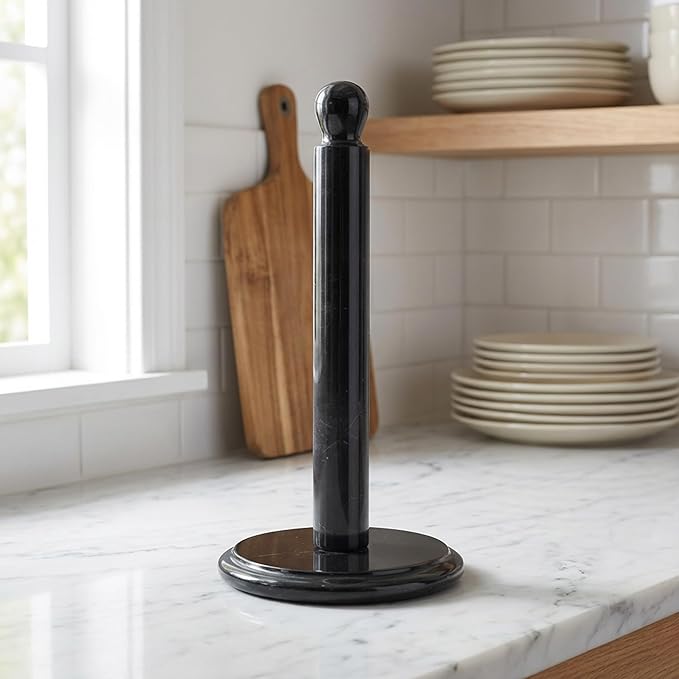 RADICALn Marble Paper Towel Holder Countertop 12.5" Inch Black Handmade Stand for Kitchen Counter Organizer, Bounty Paper Holder for Home & Bathroom