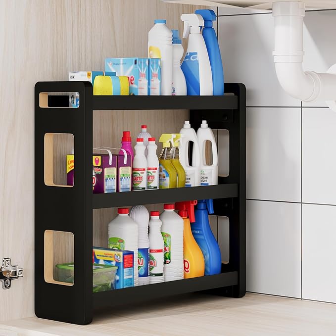 UJQSUN Bathroom Counter Organizer,Bathroom Counter Shelf,Bathroom Organizers,Under Sink Organizer,Cologne Organizer For Men,Cologne Cabinet,Spice Rack Organizer for Cabinet,Gifts(Black 3 Tier)