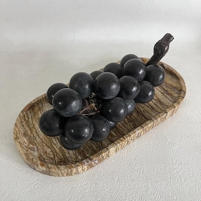 SAIDKOCC Natural Marble Oval Tray Ornaments Vintage Small Tray Storage Dish for Counter, Vanity, Dresser, Nightstand and Desk (Brown)