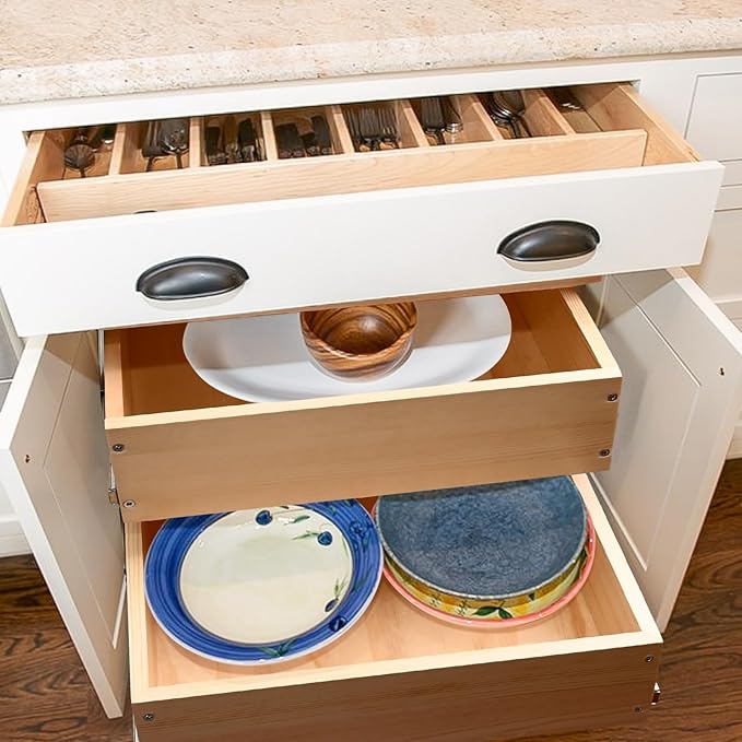 Mulush Pull Out Cabinet Organizer, 23''W×21''D×16''H Soft Close Slide Out Wood Drawer Shelves Storage for Kitchen, 2-Tier, Finished, Heavy-Duty, Bottom Assembly