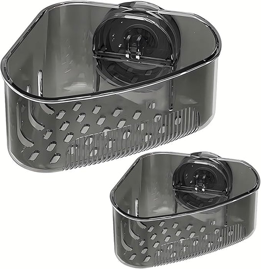 2PCS Sink Organizer Rack for Kitchen for Sponges, Scrubbers, Sink Corner Drain Box,with Adhesive Suction Cup Mount (Black)