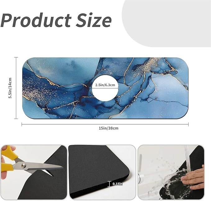 Kitchen Sink Splash Guard，Abstract blue watercolor Faucet Mat Sink Gadgets-Super Absorbent Fast Drying Mat Drip Catcher for Kitchen, Bathroom,Sink Mat, Dish Drying Mat, Bathroom(15" X 5.5" )