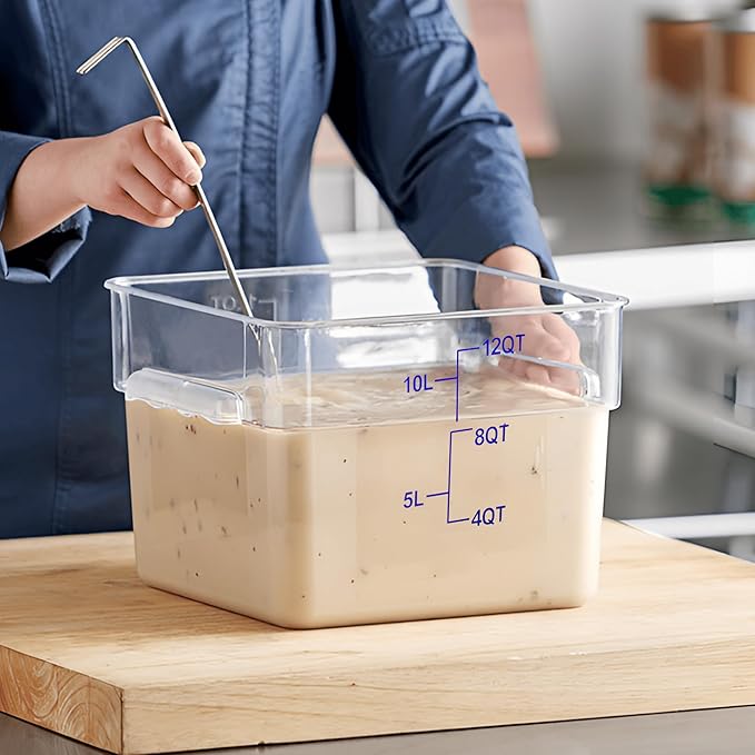 BIEAMA 4 Pack Food Storage Containers, 12 Quart with Lids, Square Commercial Containers with Scale, NSF, Polycarbonate, Clear