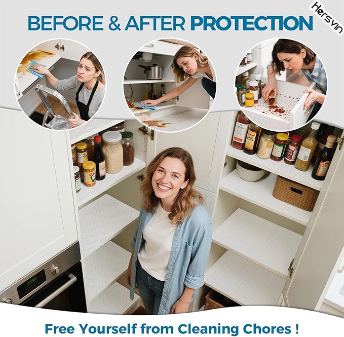Hersvin Shelf Liners 24 in x 20 ft EVA Drawer Mats, Non-Adhesive Cupboard Protector, Kitchen Cabinet Lining Fridge Liner (Clear Crossed Stripe, 61x610cm)