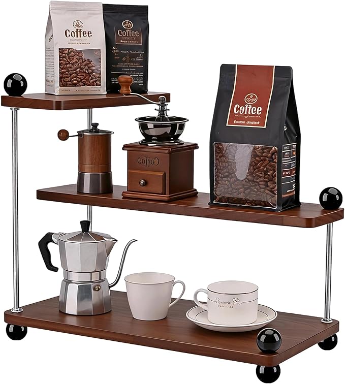 Countertop Organizer Organization, 3-Tier Moveable Corner Shelf Organizer, Easy to Assemble,Suitable for Various Locations Such as Kitchens, Bathrooms, Over Sink and Coffee Areas(Brown)