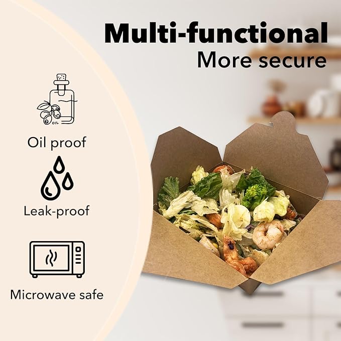 80Pcs 26Oz(780ml) Disposable Take Out Food Containers Brown Food Boxes To Go Kraft Paper Takeout Box Microwaveble (26OZ-80PACK)
