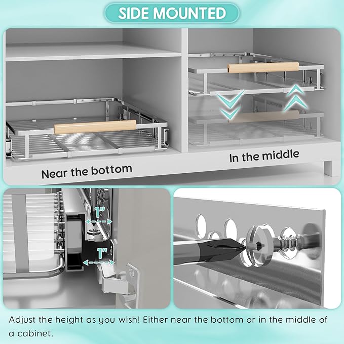 2Pack Expandable Pull Out Cabinet Organizer, Adjustable Width:17.1~28''W x 22.5''D Under Sink Organizer, Drawer Storage Shelves for Kitchen, Bathroom, Closet, Pantry, Cupboard, Pots, Pans