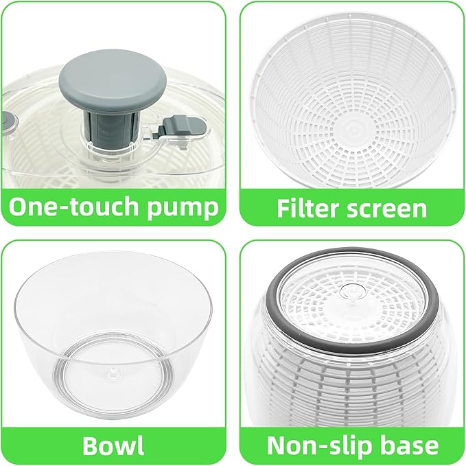 Salad Spinner, Lettuce Spinner with Push-Button Lid and Non-Slip Base, Vegetable & Fruit Washer Bowl, Efficient Spin Dryer and Strainer for Salad Greens and Fruits (6.3QT)