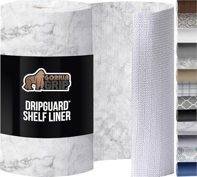 GORILLA GRIP DripGuard Shelf Liner, Non Adhesive Drawer and Kitchen Cabinet Protector, Slip Resistant BPA Free Smooth Surface Plastic Liners for Cabinets, Bathrooms, Closets, 17.5x120 Inch, Marble