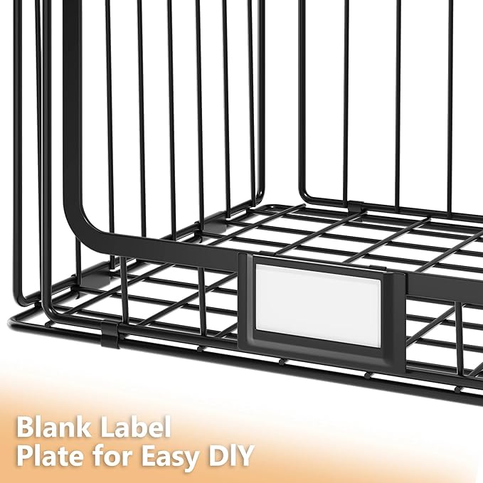 3-Pack Hanging Laundry Organizer, Stackable Wire Shelf Storage with Label Cards, Foldable Metal Baskets with 360°Rotating Hooks,Space-Saving for Laundry Room, Closet & Pantry, 11"×15" Large,Black