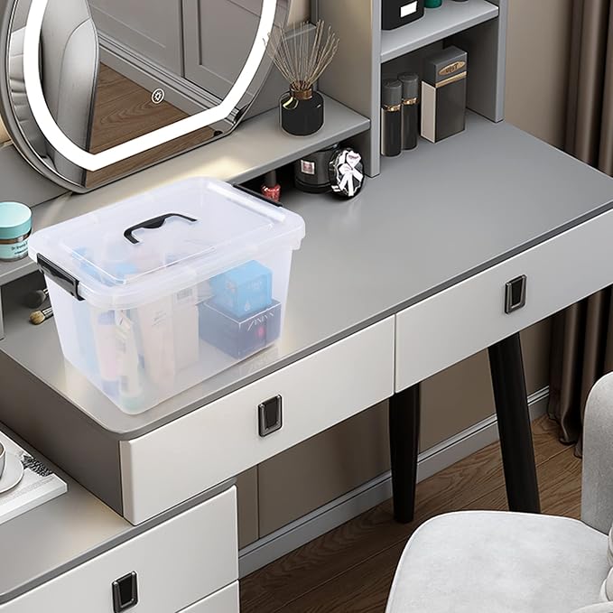 Vababa 10.5 Quart Clear Latch Storage Box with Handle, 4-Pack Plastic Storage Bin withLid