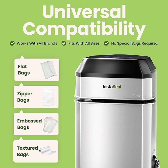Vacuum Sealer for Food with 12 Bags, Preserves Foods 5x Longer, Space Saving Compact Upright Design Allows Machine to Seal Marinades, Soups, Meats for Sous Vide Cooking, Vegetables