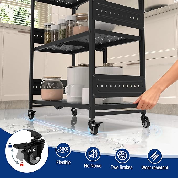 WORKPRO 5-Tier Folding Shelf, No-Assembly Metal Storage Rack with Wheels, 750 lbs Capacity (with Leveling Feet), Collapsible Shelving Unit for Kitchen, Pantry, Bathroom & Closet Organization