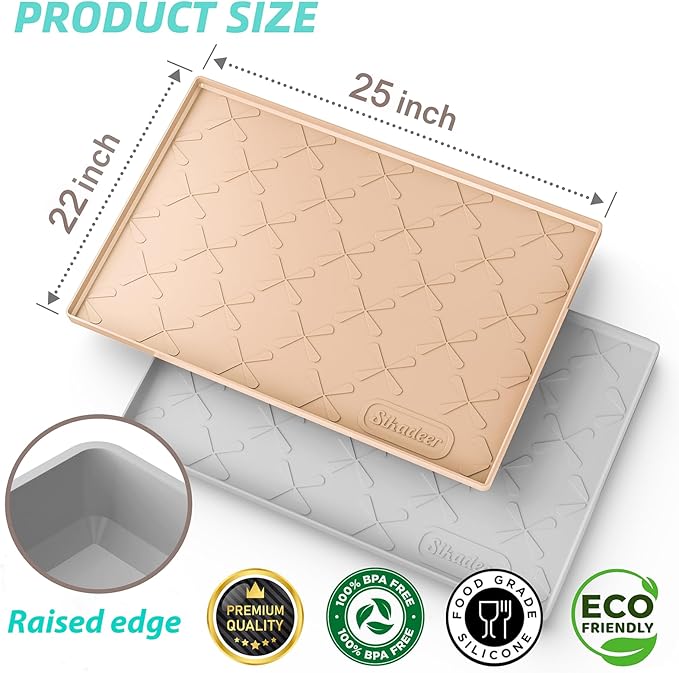 SIKADEER 25" x 22" Under Sink Mat Waterproof, Silicone Mat Kitchen Drawer Shelf and Cabinet Liner, Sink Protector for Kitchen Organizers and Storage, Boot Tray Pet Food Mats
