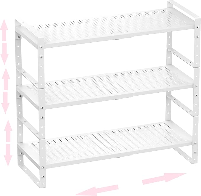 Multi-Functional Metal Shoe Rack, Space-Saving, Perfect for Entryway, Closet, Bathroom, etc. - Sturdy and Durable, High Weight Capacity(3PACKS/White/Medium)