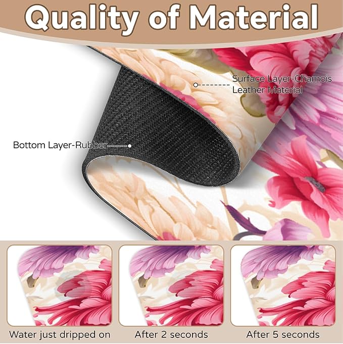 Floral Symphony In Cream Kitchen Faucet Mat Splash Guard, 15.4”x5.7” Absorbent Quick Drying Sink Mat for Countertop Protection, Draining Mat Sink Protectors For Kitchen Bathroom, 2 Pack