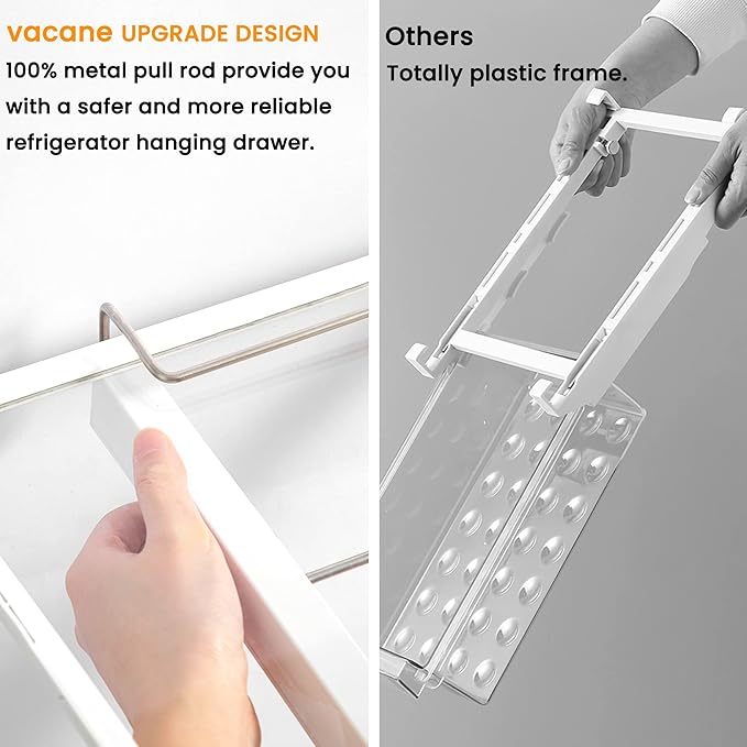 vacane Large Refrigerator Drawer with Removable 28 Grid Egg Tray, Clear Egg Drawer for Fridge Organizer Bins, Fridge Storage Container Under Shelf Holder for Fruit,Vegetable,Meat,Cheese