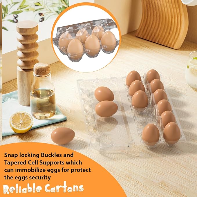 60PCS Egg Cartons Cheap Bulk, Large Egg Cartons Plastic 12 Count, 1 Dozen Reusable Egg Container Holder for Storing, Sharing, Selling, Clear Egg Cartons for Home Ranch Farm Market-2x6 Grids
