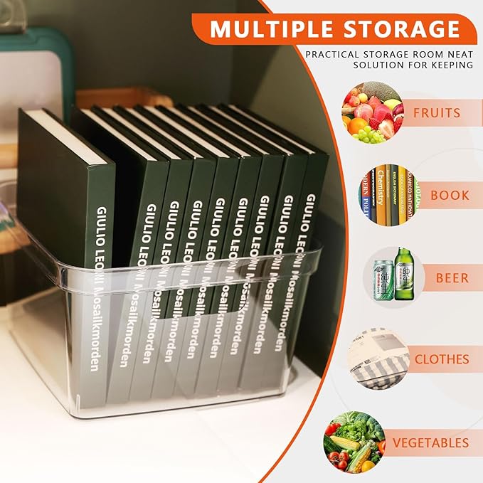 MOONEDGE 4-Pack Clear Plastic Storage Bins — Open-Top PET Organizers, 10" x 10" x 6" Storage Containers Ideal for Pantry, Fridge, Shelf and Counter Organization, Small Storage Bins for Home