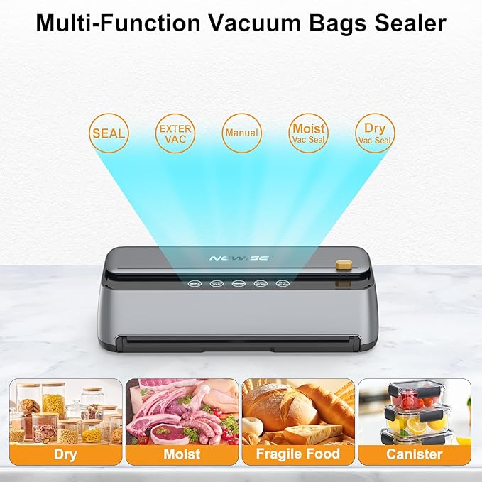 Automatic Vacuum Sealer Machine - Christmas Kitchen Gifts, 85Kpa Powerful Suction for Dry and Moist Food Preservation, External Hose & Bag Cutter, Leakproof Seal, Self-Cleaning Mode