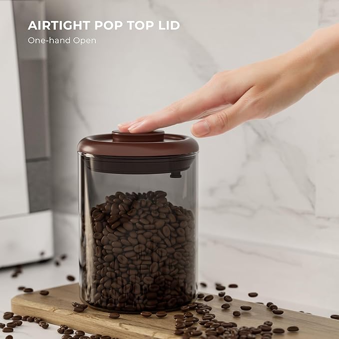 Amber Glass Coffee Canister 11OZ with Pop Lid - Airtight Jar with UV Protection to Lock in Freshness - Storage for Coffee Beans, Tea, Espresso, Sugar & Dry Food, Kitchen Countertop Container