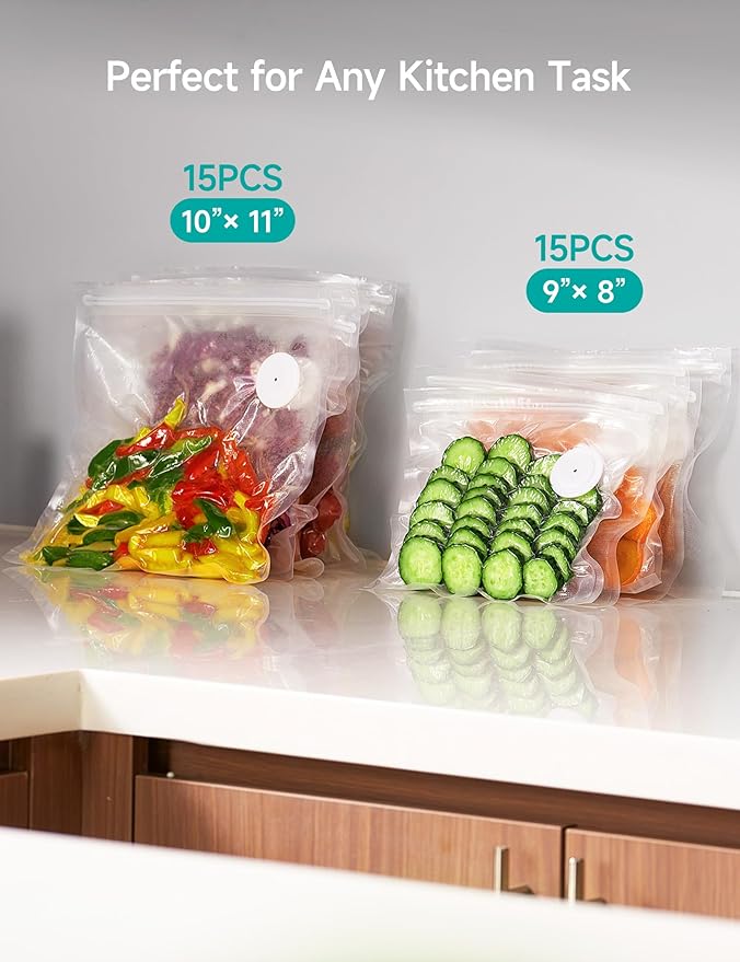 HiCOZY Vacuum Sealer for Food with Visible Water Tank, Powerful Compact Handheld Vacuum Sealer Machine with LED Battery Display, 30 BPA-Free and Reusable Bags, Green