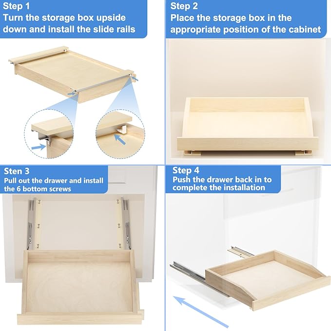 ROOMTEC Pull Out Cabinet Drawer for Kitchen Cabinets 25.5" W x 21" D, Pull Out Cabinet Organizer, Bottom Assembly, Requires At Least 26.5” Cabinet Opening