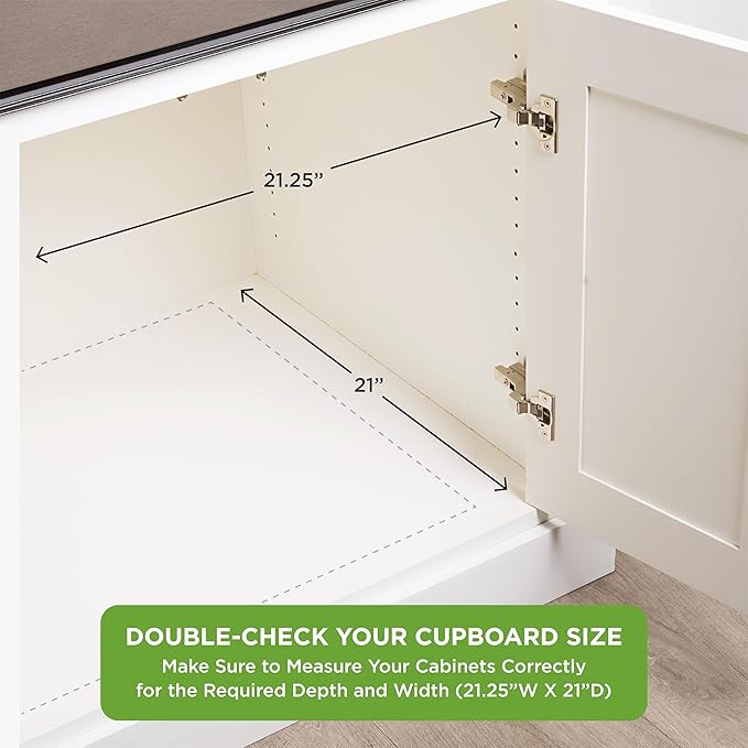 HOLDN’ STORAGE Bamboo Wooden Pull out Cabinet Organizer 20" W x 21" D - Requires At Least a 21.25" W x 21" D. Cabinet Opening. W/Lifetime Limited Warranty. Bamboo Tray and Heavy gauge metal rails.