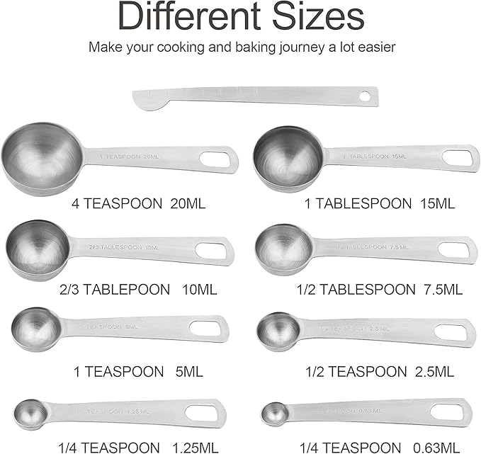 Smithcraft Measuring Cups and Spoons Set, Stainless Steel Measuring Cups, 18/8(304) Material Heavy Duty 7 Measuring cups and 8 Measuring Spoons 1 Leveler and 2 rings