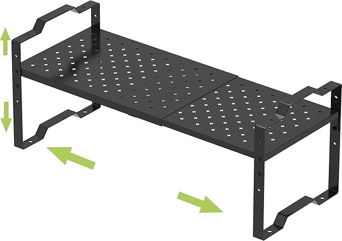 Jojocross Expandable Shelf for Cabinet Organizer Adjustable Stackable Spice Rack at Kitchen and Bathroom More, Counter Countertop Cupboard Organization Pantry Storage (1 Pack/Black, Large)