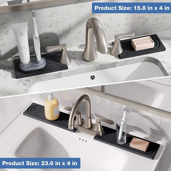 DK177 Faucet Mat for Kitchen Sink - Water Absorbing Stone Tray for Sink, Diatomite Fast-Drying Faucet Mat, Faucet Splash Guard for Bathroom Counter (Dark Gray, 23.6" x 4")