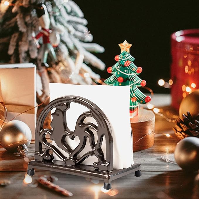 MINLUFUL Vintage Metal Napkin Holder, Heavy Cast Iron Napkin Holder Organizer for Kitchen Restaurant Home Décor, Coffee Gold