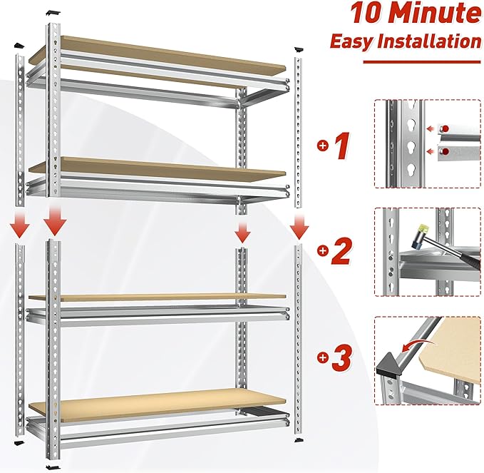 REIBII Storage Shelves Adjustable Metal Shelving 1600LBS Garage Shelves Industrial Metal Shelves 4 Tier Garage Shelving for Pantry Closet Kitchen Basement, Sliver, 11.8" D x 23.6" W x 56.7" H