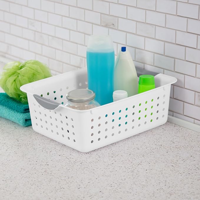 Sterilite 24-Pack Medium Ultra Basket, Open Top Plastic Storage Organizer, White - Classic Baskets for Organizing Countertops, Pantry Shelves, Kitchen Cabinets, Laundry Rooms or Home Offices