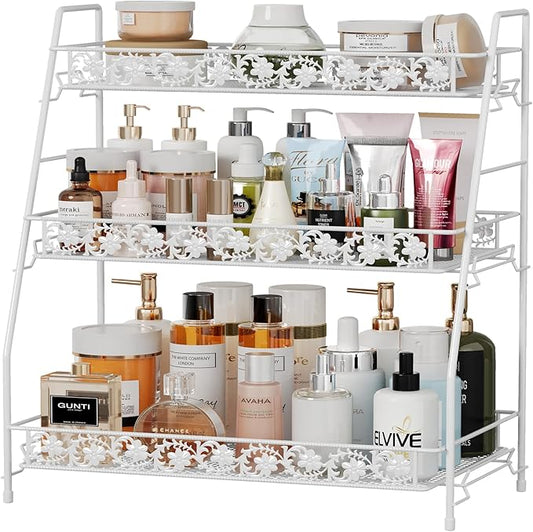IBEDMAZIE 3-Tier Large Size Storage Rack,Counter Organiztion for Bathroom Countertop Organizer Shelf for Spice Racks for Kitchen/Sink/Bedroom/Living room/Office/Plant Rack with Two Metal Baskets
