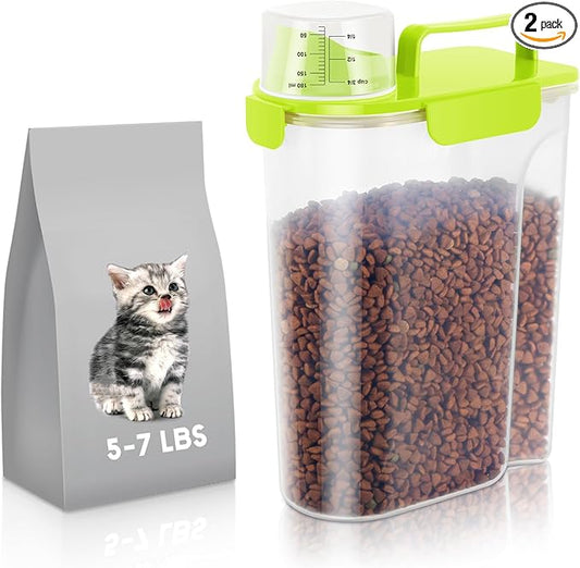 5-7Lbs/6Qt Dog Cat Storage Container Portable with Upgraded Large Spout and Cup, Plastic Pet Food Dispenser for Small Animal Kibble, Bird Bird Seed, Oatmeal, Rice, Flour, Brown Sugart-Bright Green