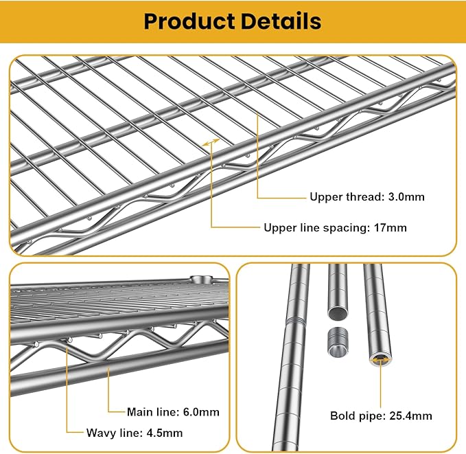 4- Shelf Metal Wire Shelving Unit Commercial Garage Storage Shelves Metal Shelf Adjustable Storage Rack Heavy Duty 2200 LBS rganizer for Pantry Laundry Bathroom Kitchen Closet Utility Room warehouse