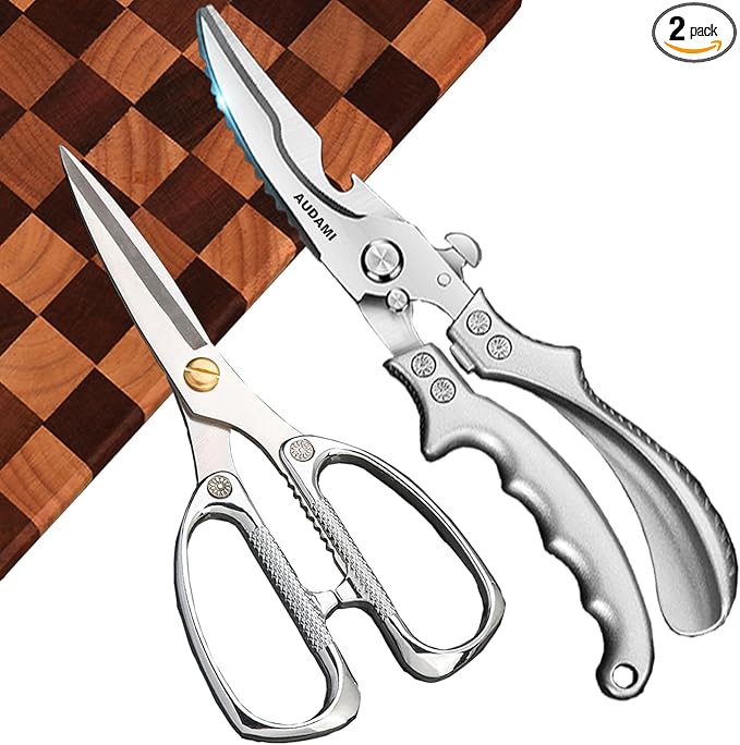 AUDAMI 2 Pack Kitchen Shears,Heavy Duty Stainless Steel All-Purpose Poultry Meat Scissors for Cooking-Dishwasher Safe