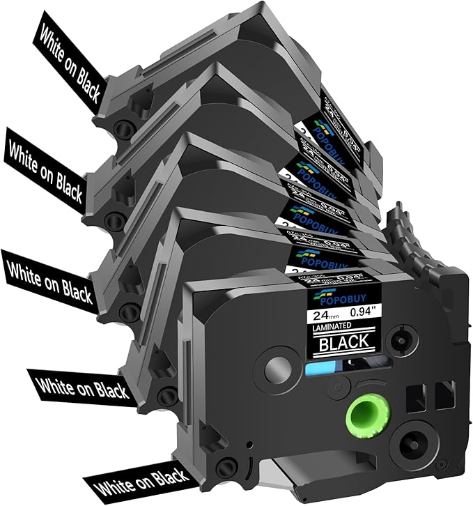 TZ TZe 24mm 0.94 inch Laminated Black Tape Compatible for Brother P Touch TZ355 TZ-355 TZe-355 TZe355 Label Tape for Brother PT-D600VP E550W H500LI P710BT Label Maker, 5 Pack White on Black