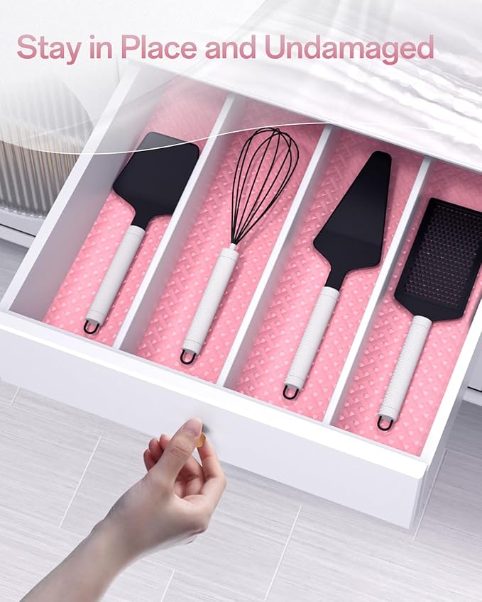 Shelf and Drawer Liner for Kitchen Cabinet, Non-Adhesive 24in x 240in Waterproof Contact Paper Refrigerator Liners Thickened Durable EVA Material Non Slip Mat for Dresser Cupboard Pantry Protector