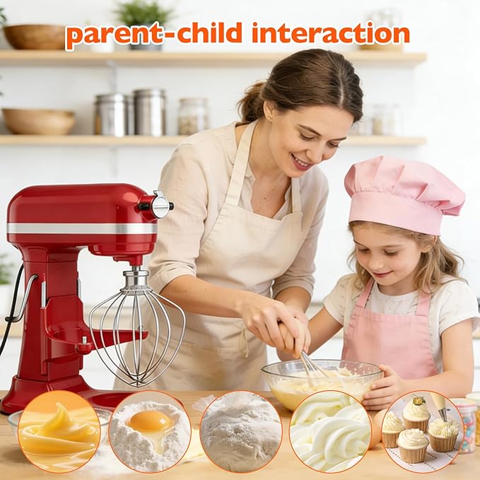 Stainless steel 6-wire mixer, kitchen aid whisk attachment, compatible with 5plus-6Quart Bowl lift Stand mixer, Food grade, suitable for mixing cream and cake, dishwasher washable