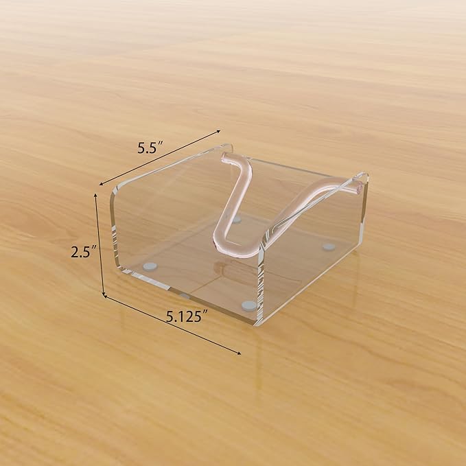 Sarpu Tecz Clear Plastic Napkin Dispenser Acrylic Cocktail Napkin Holder (5.0"x5.0") with Weighted Arm and Non-Slip Pads, Great for Kitchen Counter,Dining Table, Bathroom Vanity 1 pc