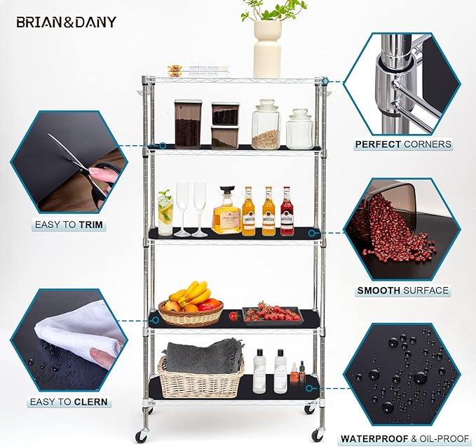 BRIAN & DANY Wire Shelf Liner 24" X 48", Heavy Duty Shelf Liners for Wire Shelving, Waterproof Protector Mats, Set of 4, Black