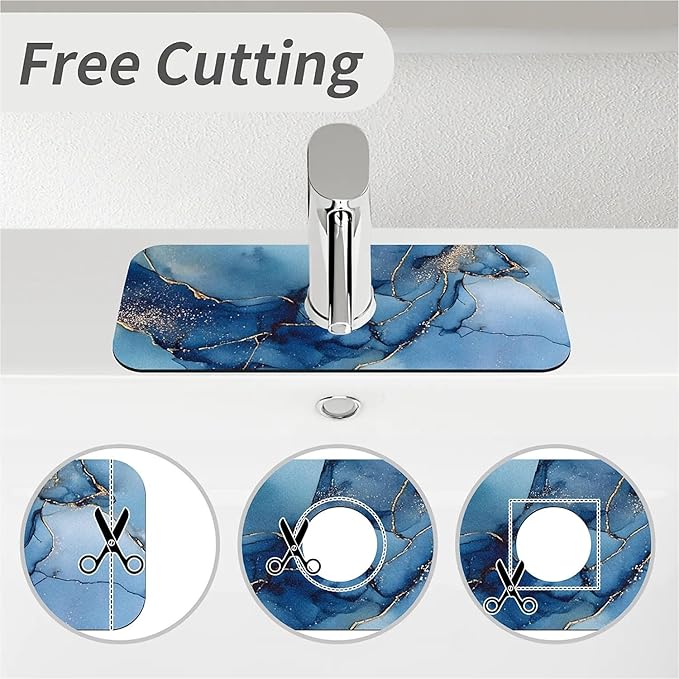Kitchen Sink Splash Guard，Abstract blue watercolor Faucet Mat Sink Gadgets-Super Absorbent Fast Drying Mat Drip Catcher for Kitchen, Bathroom,Sink Mat, Dish Drying Mat, Bathroom(15" X 5.5" )