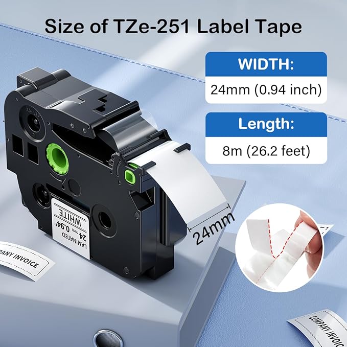 Labelife TZe-251 TZe TZ Tape 24mm 0.94 Compatible with Brother P Touch Label Maker Tape 24mm .94 Laminated White TZe251 TZ-251 1'' for Brother PT-D600 PT-D610BT PT-P710BT P700 P750W, 5-Pack